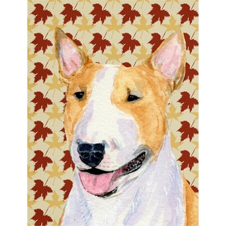 Patioplus 15 x 15 in. Bull Terrier Fall Leaves Portrait Flag Garden Size PA247596